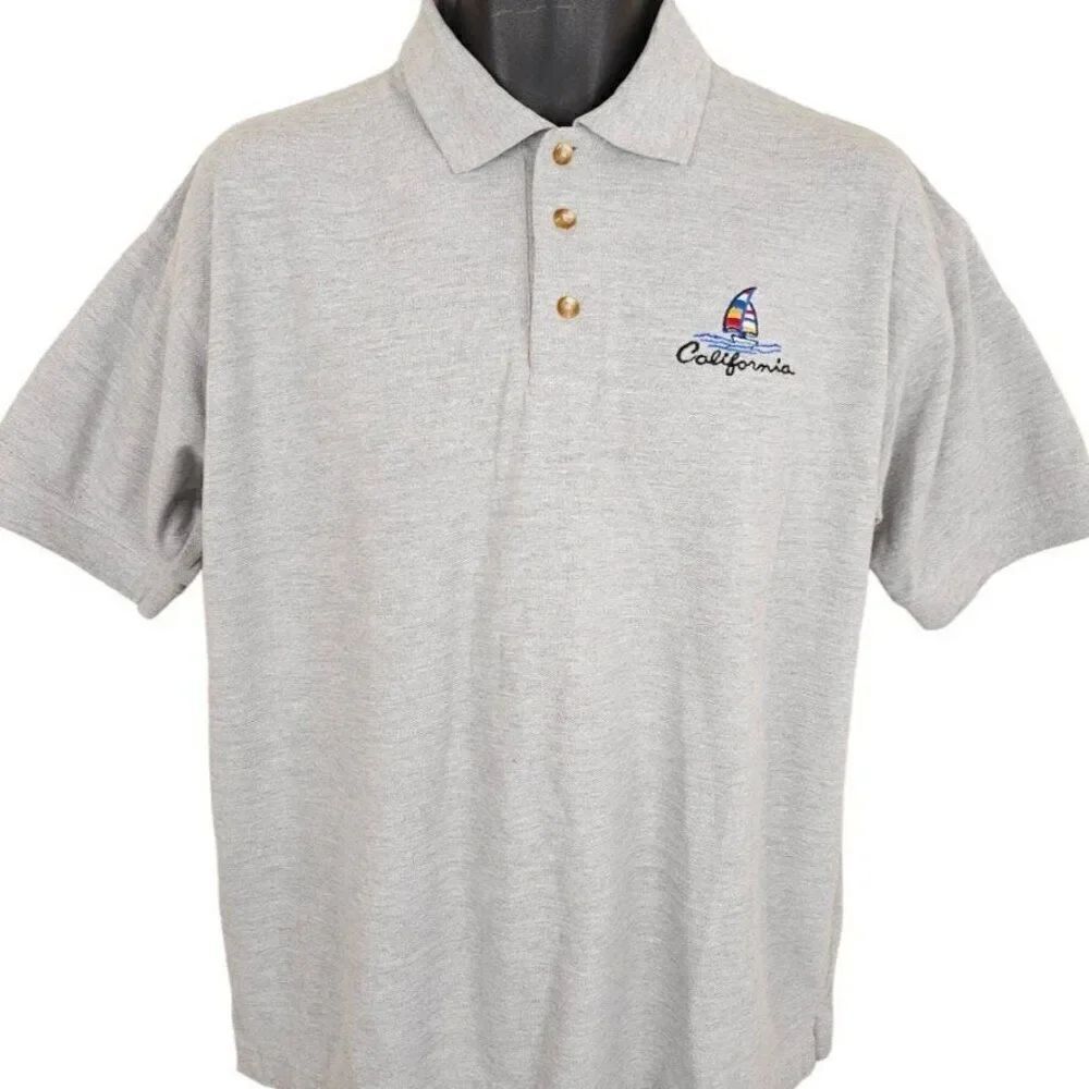 Vintage California Sailing Polo Shirt Mens Size Medium Gray 90s Yachting Boat